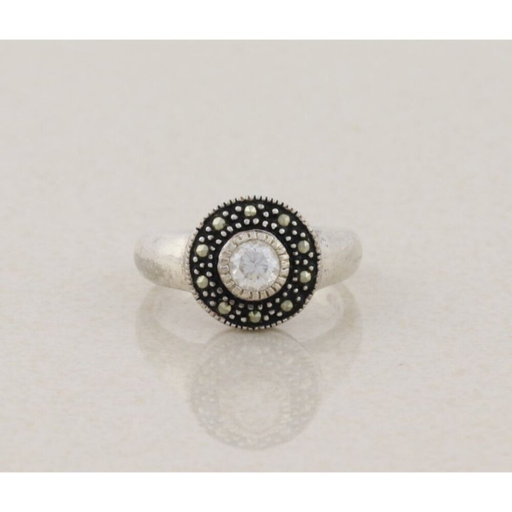 Sterling Silver Cubic Zirconia and Marcasite Ring Size 9
